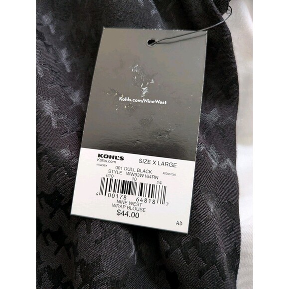 Nine West Blouse Women's XL Black Shimmer Houndstooth Holiday Wrap Top Shirt NEW - Picture 9 of 11